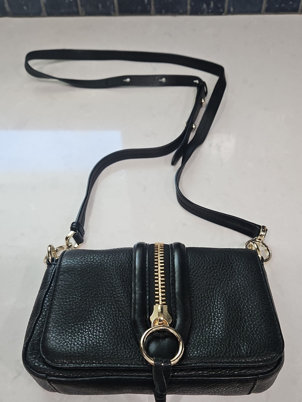 Rebecca Minkoff Black Leather Crossbody with Gold Hardware